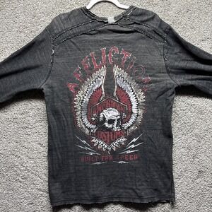 Vintage Y2K Affliction Thermal Longsleeve Shirt Wings Skulls 2XL Reversible RARE